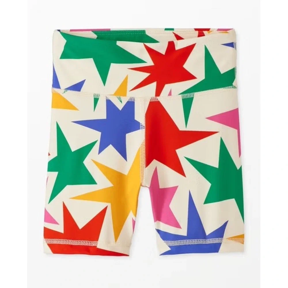 Hanna Andersson Active MadeToStretch Biker Shorts bold star bright print size 8